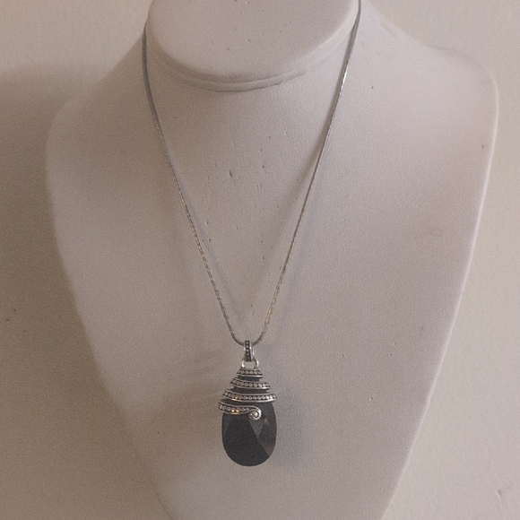 Brighton Jewelry - Brighton Sterling Teardrop Onyx Pendant W Snake Chain Necklace